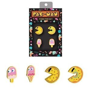 Pac Man Collectable 4 piece Food Enamel Pin Set New in box